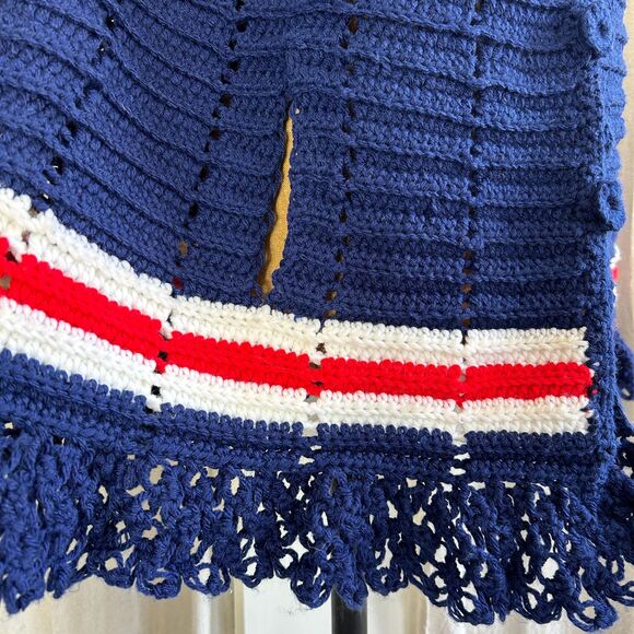 Vintage 60s Nautical Ruffled Crochet Poncho Sweater Cape - Picture 5 of 5